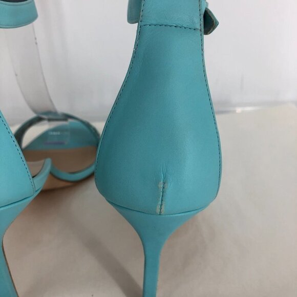 Manolo  Blahnik Maurila Turquoise Geometric Laser Cut Sandal Heels Leather 41 - Picture 10 of 16